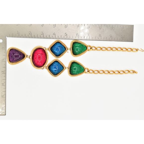 KJL Avon Cabochon Necklace Bib Multicolor Gripoix Jelly Gold Chunky Signed BinAU - Picture 12 of 12